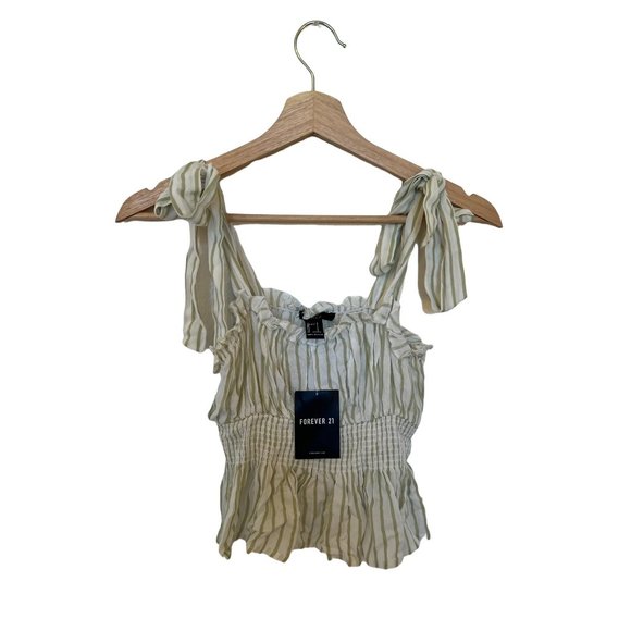 Forever 21 Green Blouse Tank Top Size Small Sleeveless Women's Striped Womens NW - Picture 1 of 3